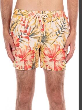 Original Paperbacks Men's Floral Swim Trunks - Yellow, Coral & Green size medium
